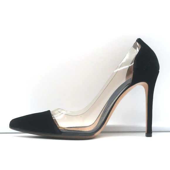 Gianvito Rossi Plexi Velvet and PVC Pumps Black Size 37.5 Pointed Toe Heels - Picture 7 of 11